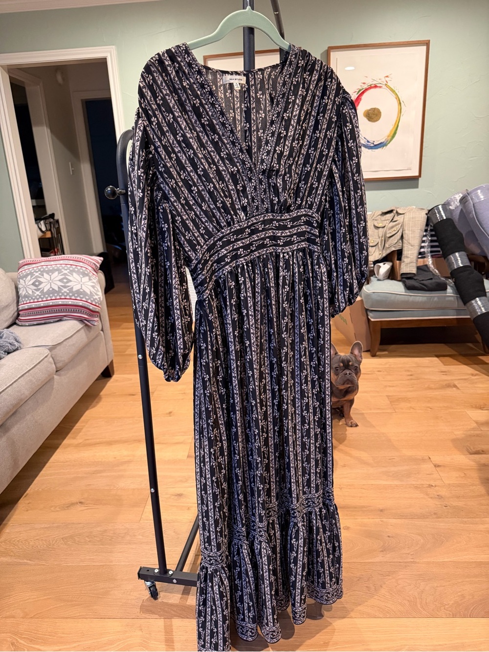 Max Studio Black and White Floral Stripe Maxi Dress